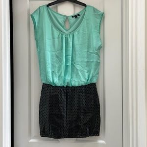 Dress with mint green top and faux leather skirt. Worn one time.